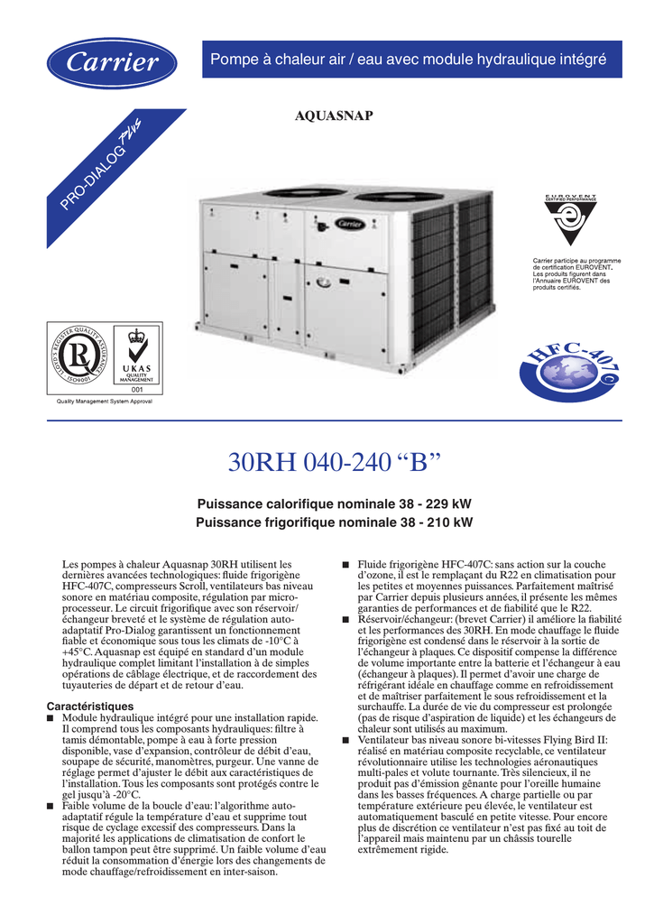 Pompe à chaleur carrier 30rh