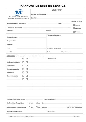 Rapport de mise en service pompe a chaleur