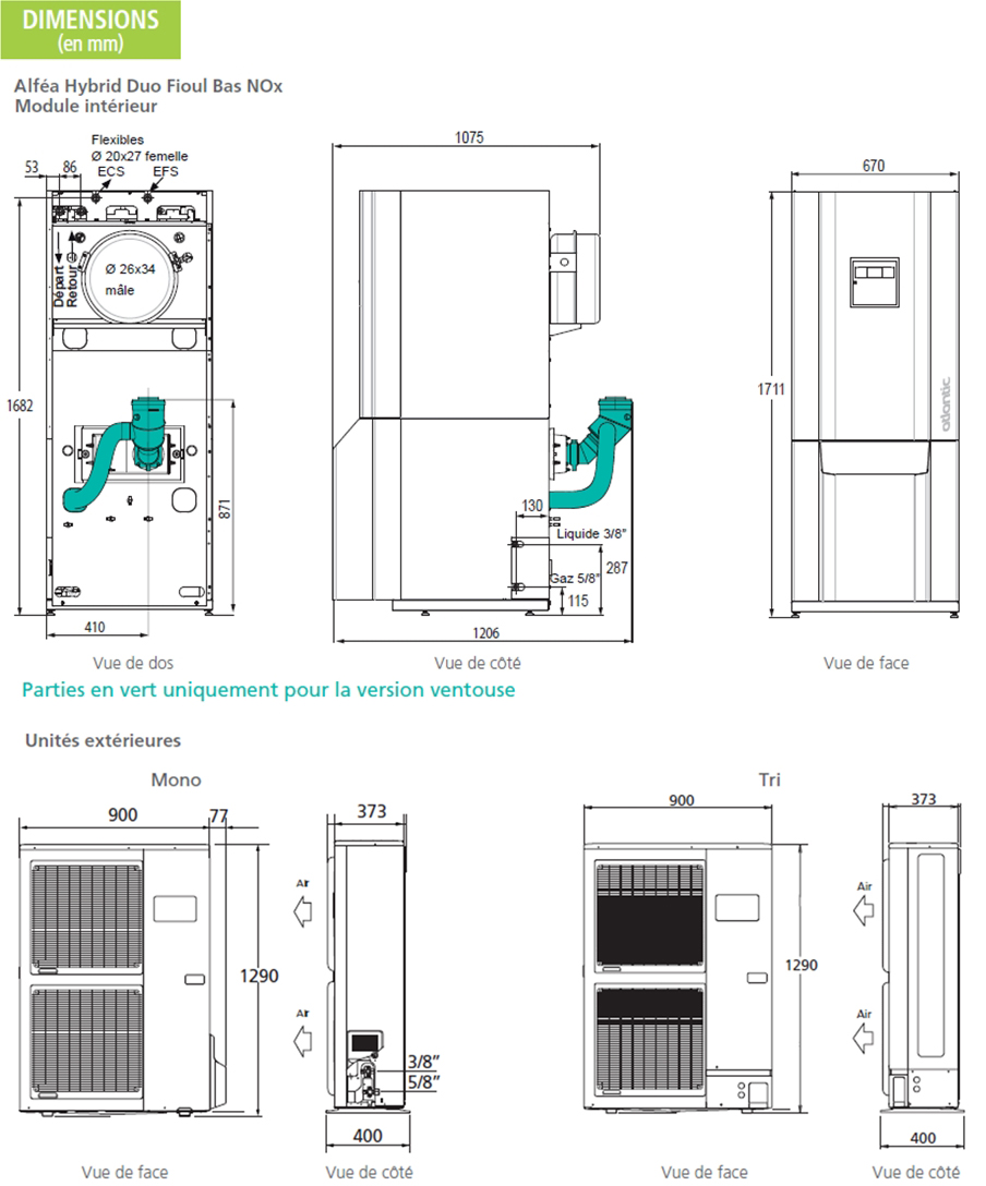 Dimension pompe a chaleur duo atlantic