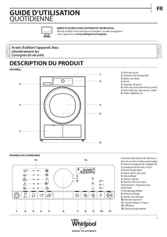 Sèche linge pompe à chaleur whirlpool hdlx 80312