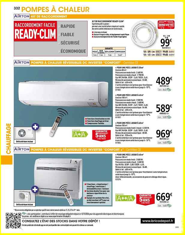 Prix pompe a chaleur brico depot