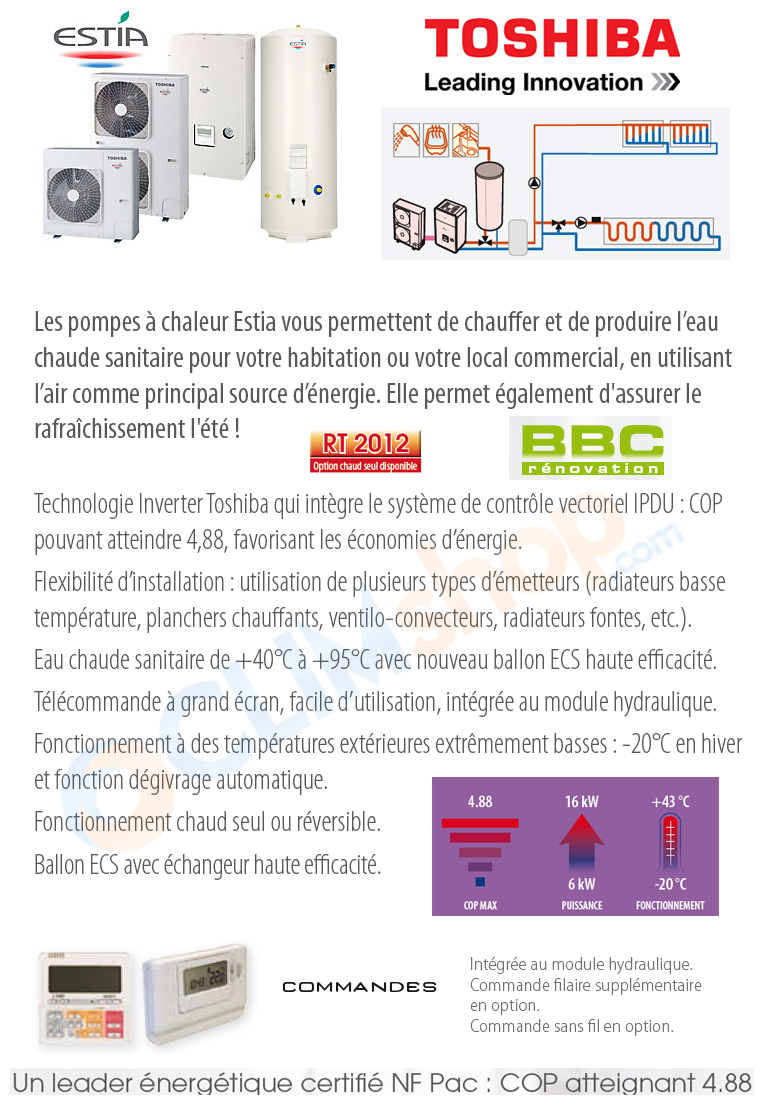 Pompe a chaleur air eau toshiba prix