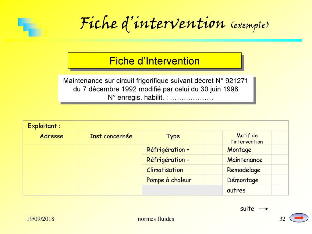Fiche d'intervention sur circuit de froid climatisation pompe a chaleur