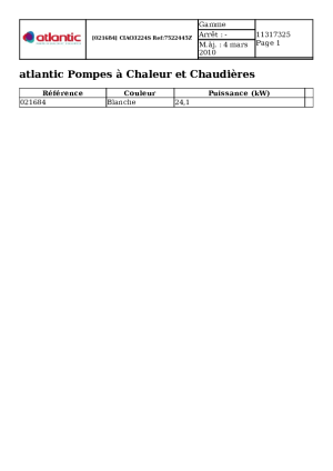 Pieces detachees pompe a chaleur atlantic