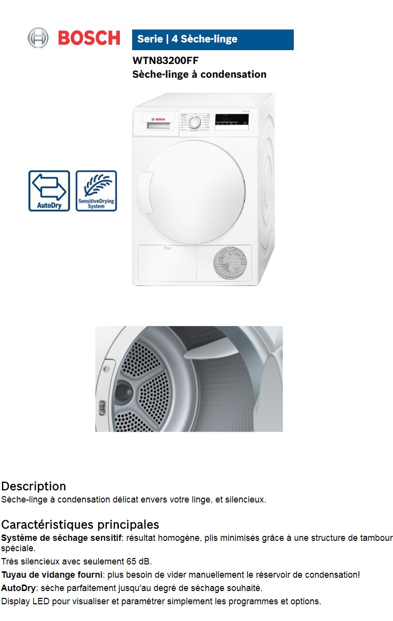 Seche linge bosch pompe a chaleur wtw87460ff