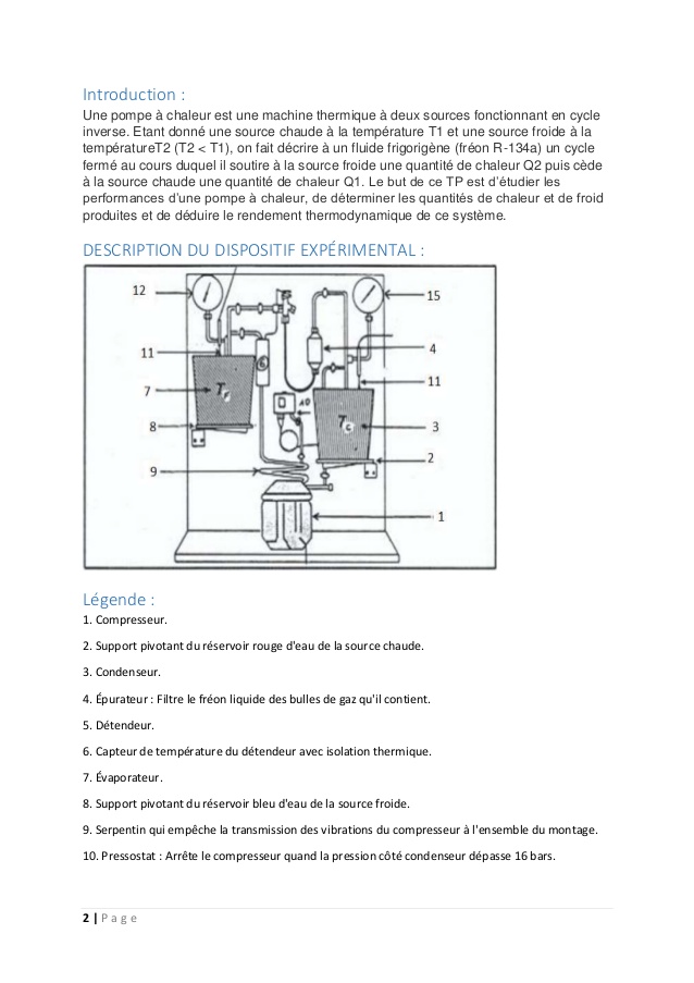 Etude thermodynamique d'une pompe a chaleur