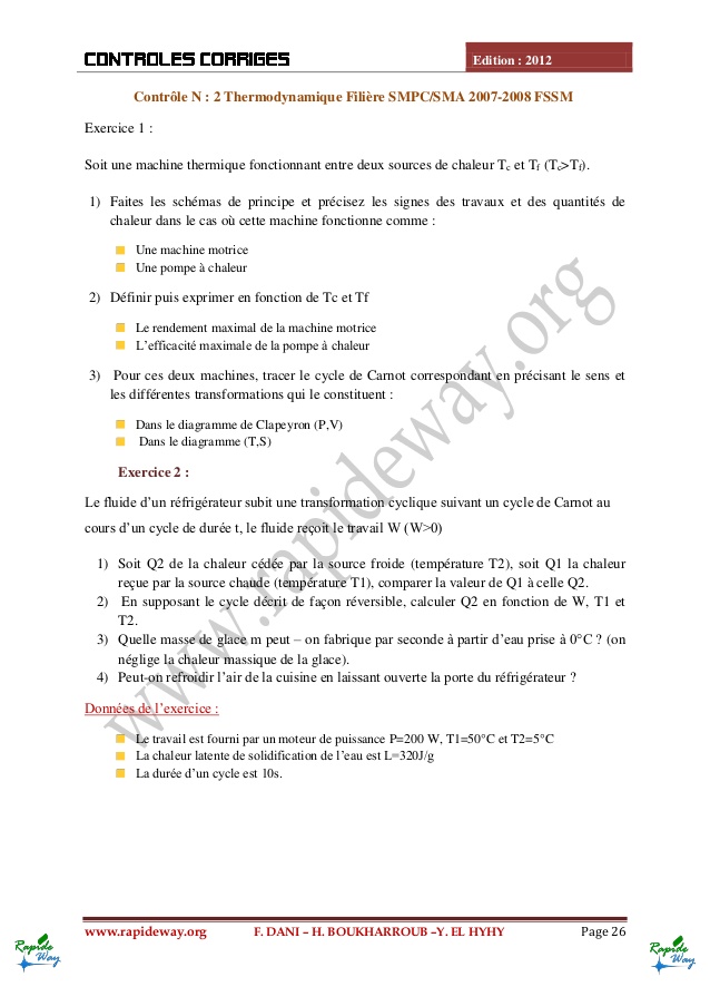 Pompe a chaleur exercice corrigé