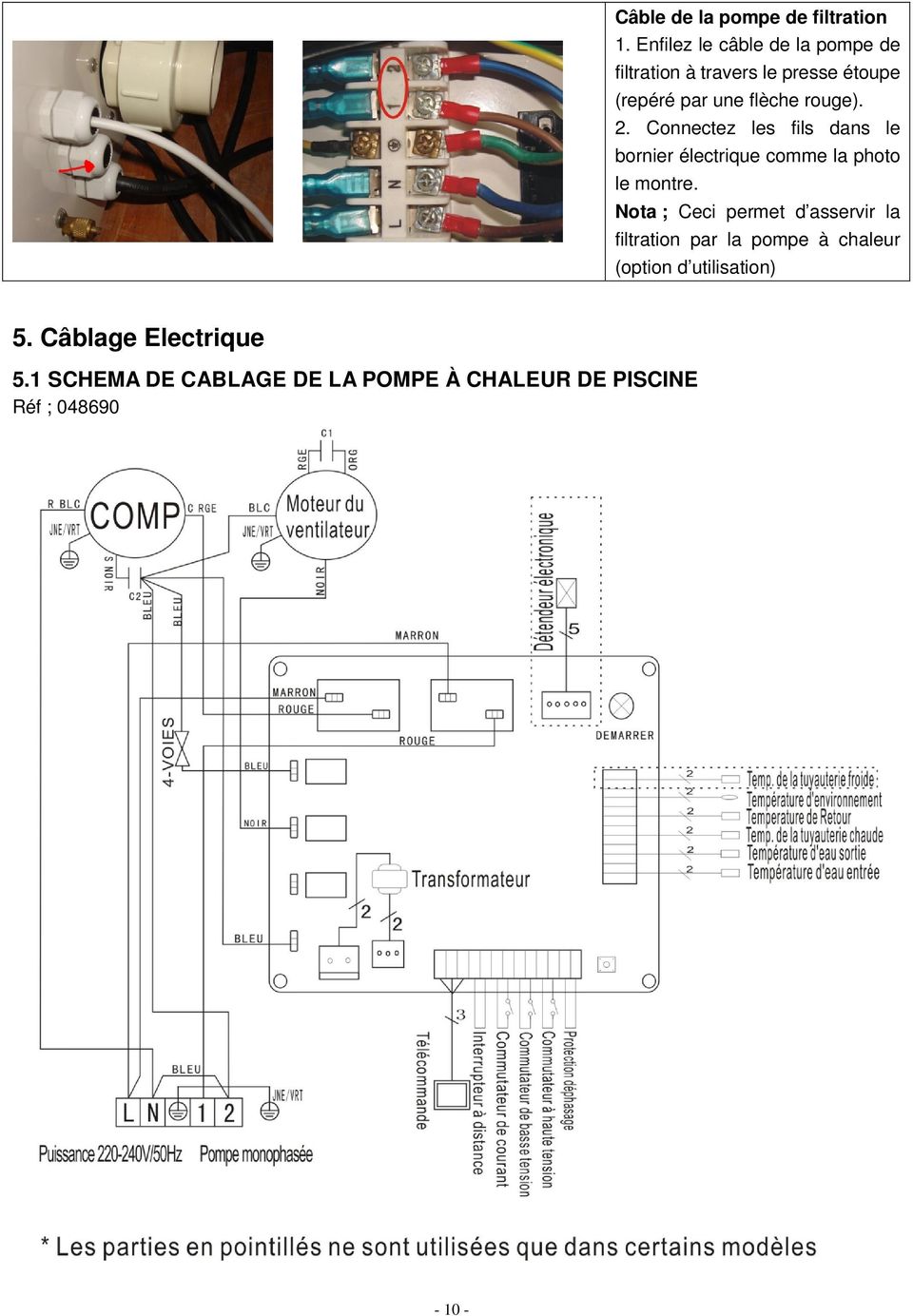 Cablage electrique pompe a chaleur piscine
