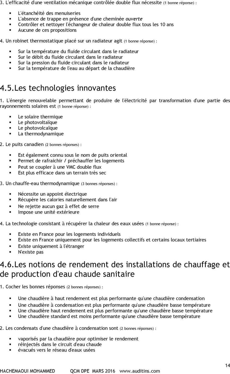 Qcm pompe a chaleur