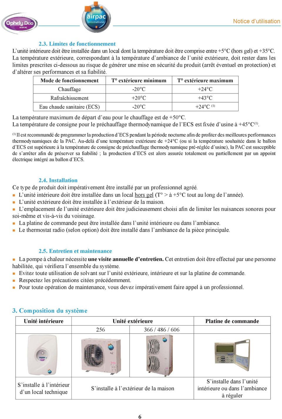 Notice pompe a chaleur airpac