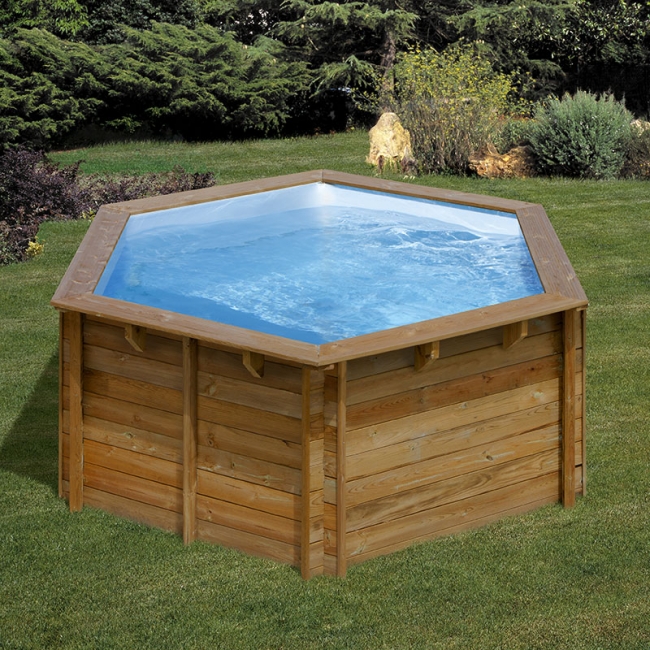 Piscine bois hexagonale garantie 20 ans avec pompe a chaleur