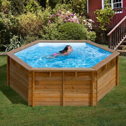 Piscine bois hexagonale 1 m avec pompe à chaleur