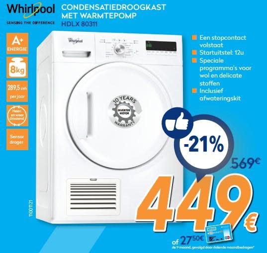 Sèche linge pompe à chaleur whirlpool hdlx 80311
